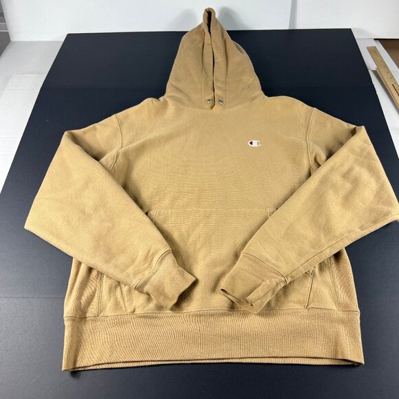 Y2K Champion Reverse Weave Sweatshirt Adult Medium Tan Faded Pullover Hoodie - Picture 1 of 14